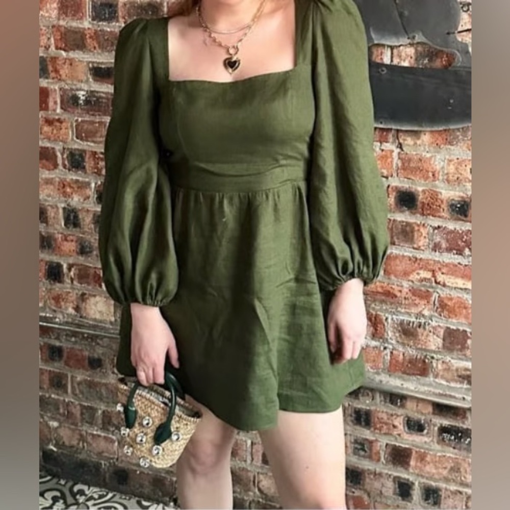 New Reformation Brodie Back Tie Linen Mini Dress - Picture 12 of 13